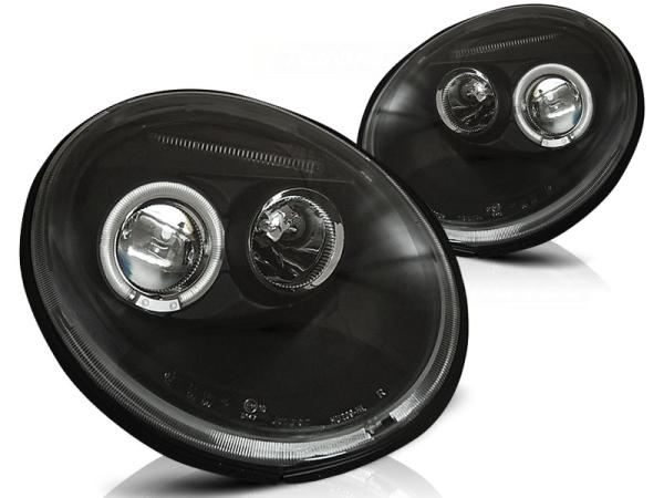 LED Angel Eyes Scheinwerfer für VW New Beetle 98-05 schwarz